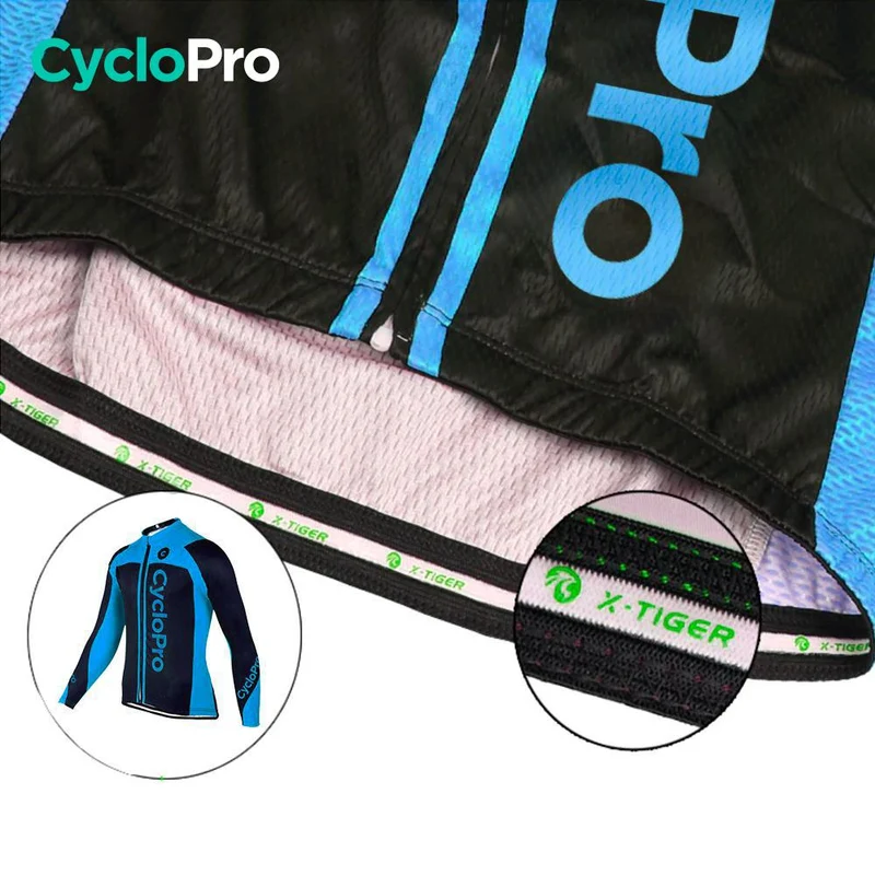 MAILLOT LONG DE CYCLISME BLEU - HIVER - FLASH+