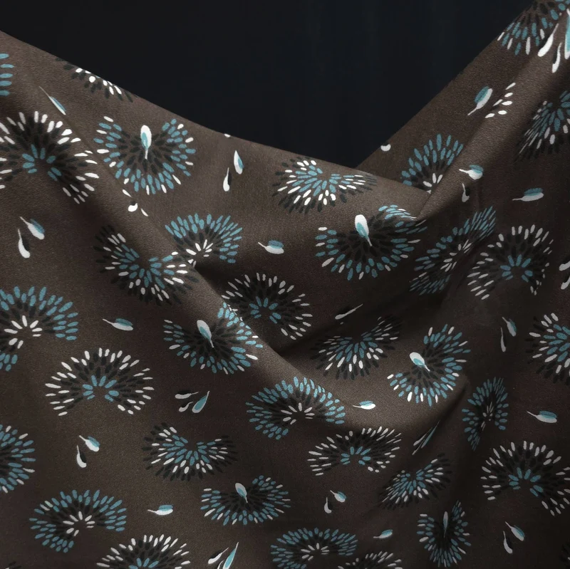 Tissu de viscose imprimé | Abstrait brun cacao & turquoise