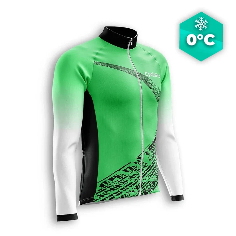 MAILLOT LONG DE CYCLISME HIVER VERT - TRACE+