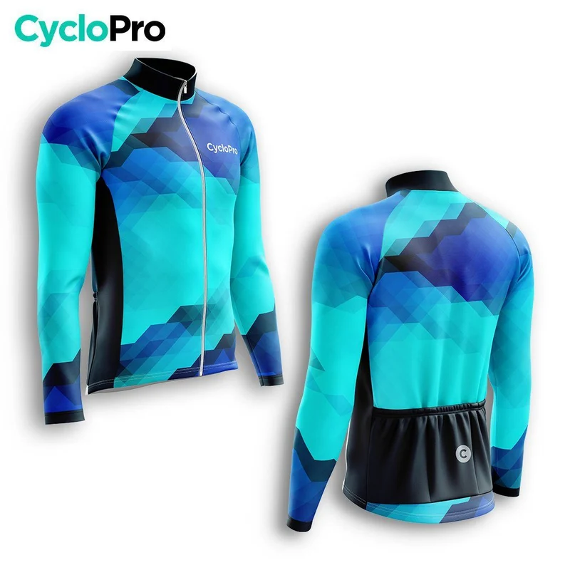 MAILLOT LONG DE CYCLISME HIVER BLEU - HORIZON+