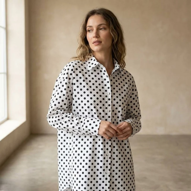 Popeline de coton | Pois noirs et blancs