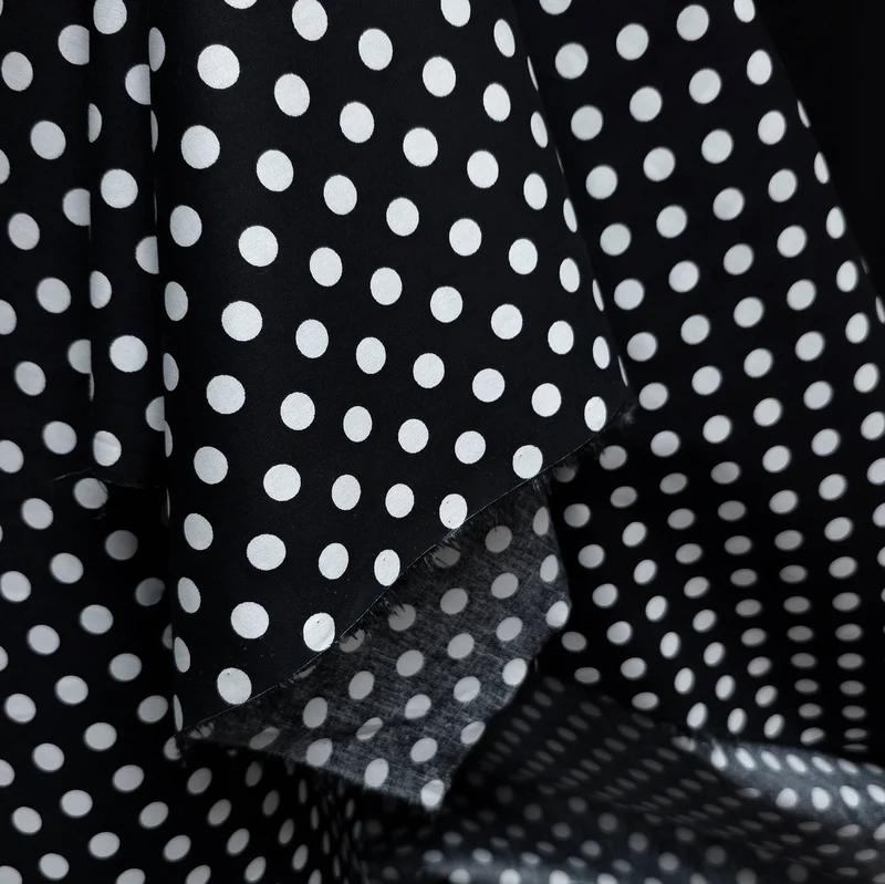 Popeline de coton | Pois noirs et blancs
