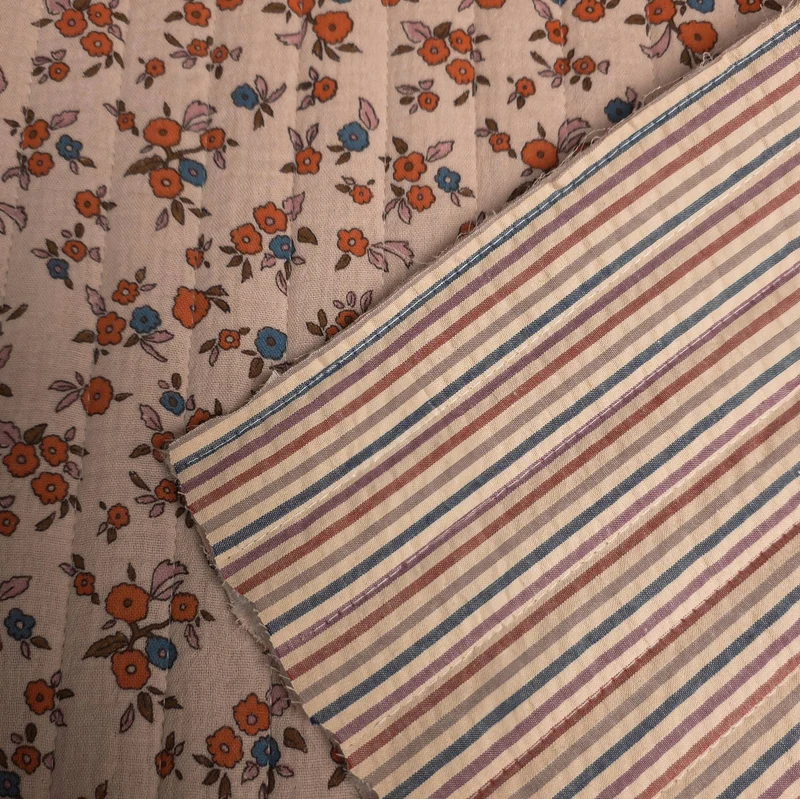 Double Gaze & Seersucker Matelassé Réversible | June & Seers Joe | Beige Rosé & Toffee