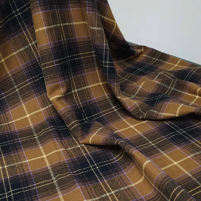Flanelle de coton haut de gamme tissée teinte | Carreaux Bruns