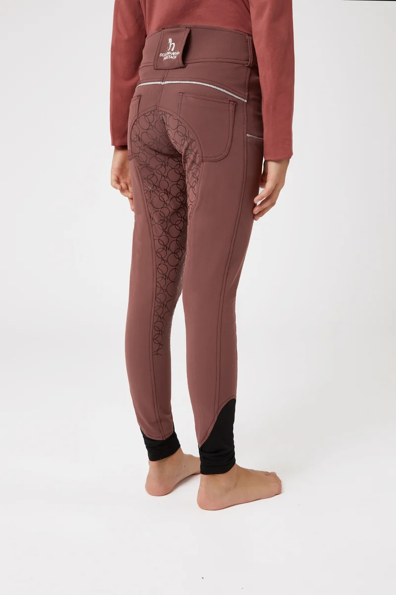Pantalon d'équitation fond intégral en silicone Leighton Ado, avec poche pour téléphone Rum Raisin Brown 160