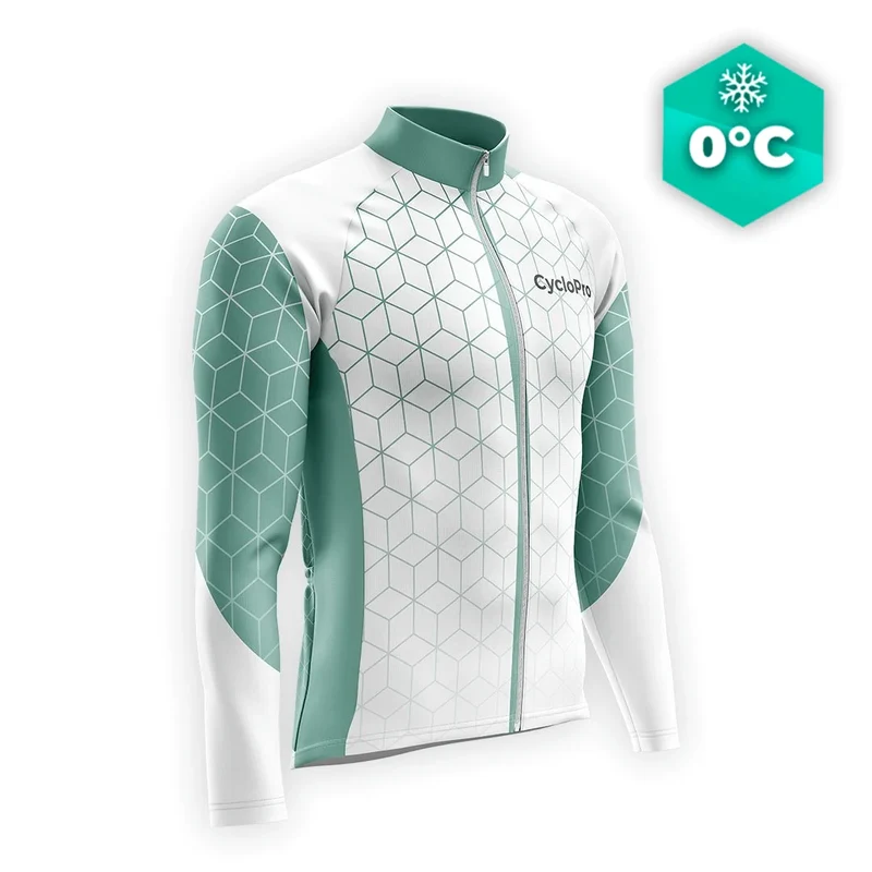 MAILLOT LONG DE CYCLISME HIVER VERT - CUBIC+