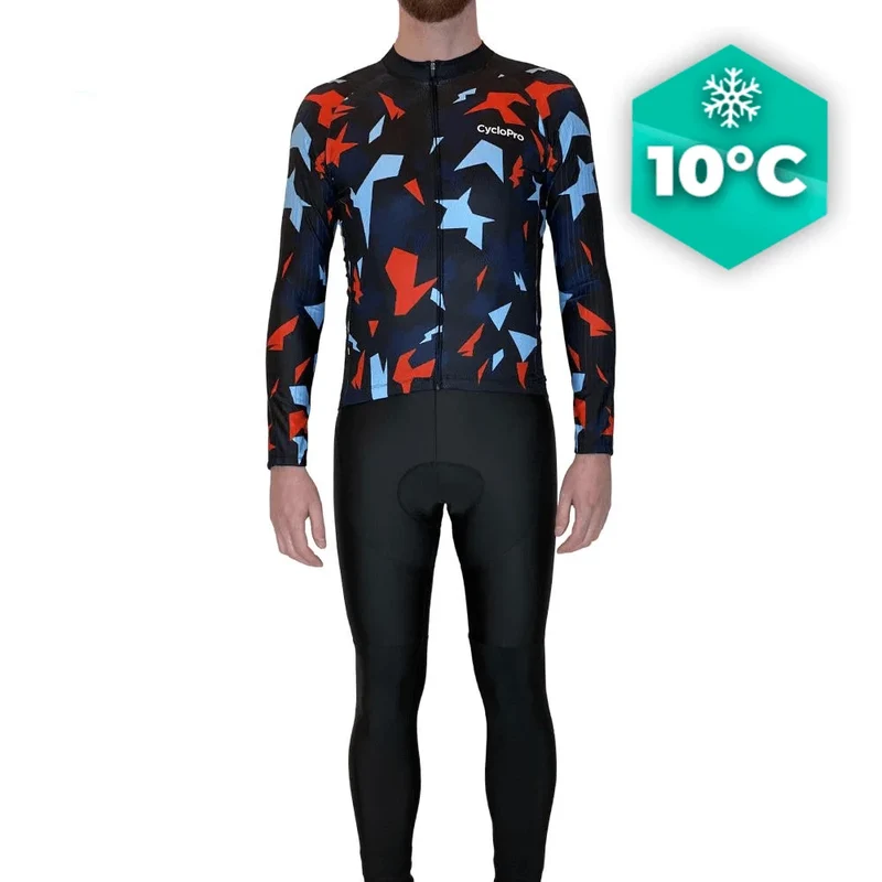 Tenue cycliste automne Rouge et bleue - Origami+