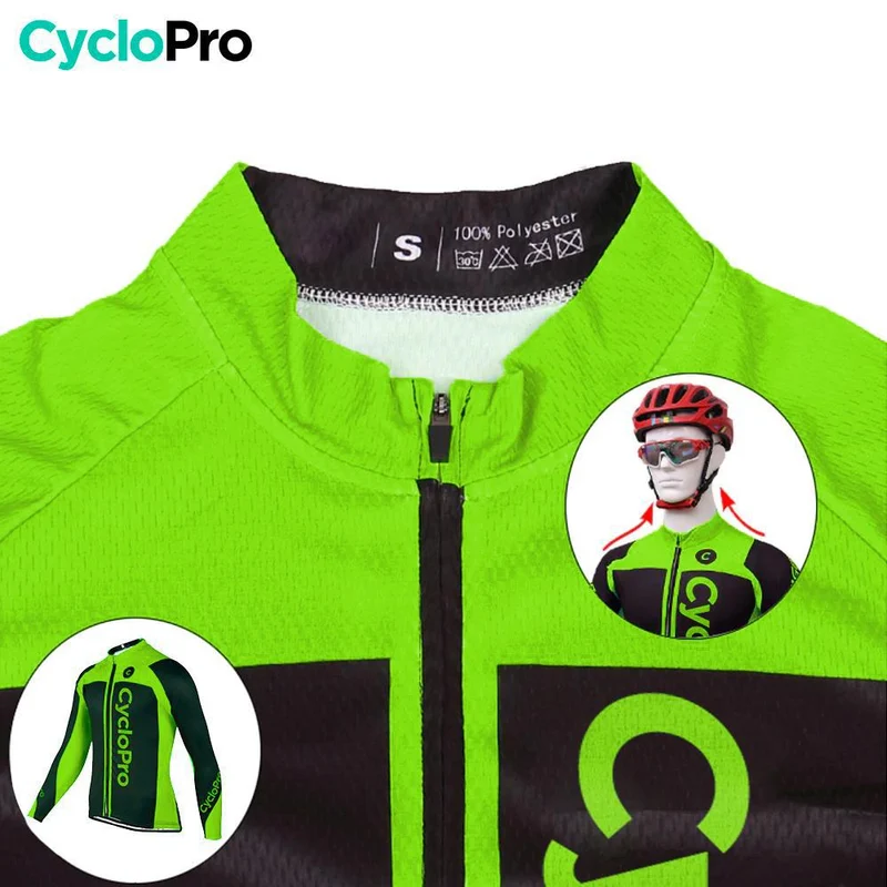 MAILLOT LONG DE CYCLISME VERT - HIVER - FLASH+