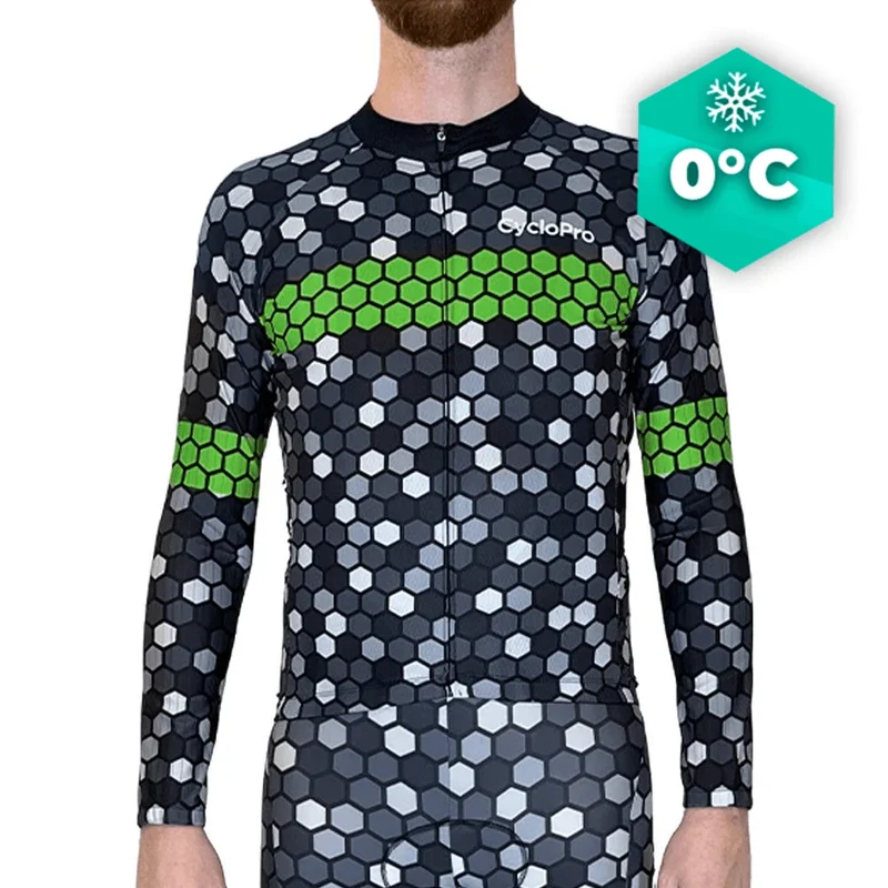MAILLOT LONG DE CYCLISME VERT - HIVER - ATMOSPHERE+
