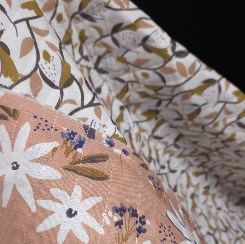 Coton matelassé réversible | Jardin de roses & floral ivoire | Blush