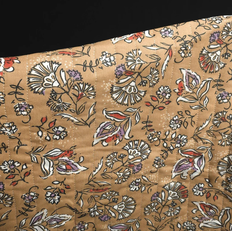 Coton matelassé réversible | Floral camel & prairie violette
