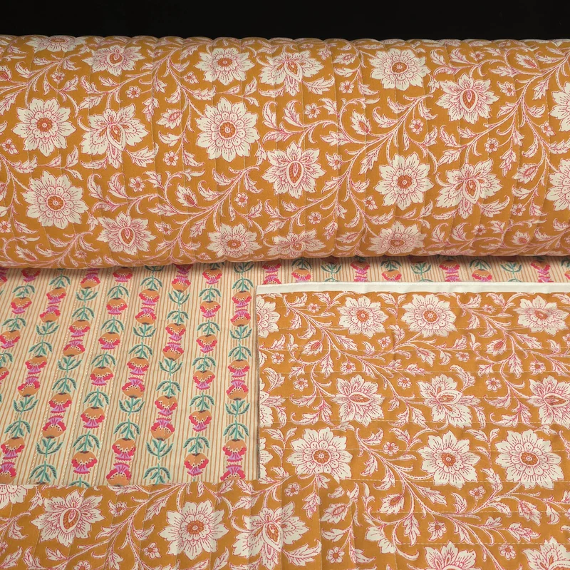 Coton matelassé réversible | Rayures bohèmes & floral