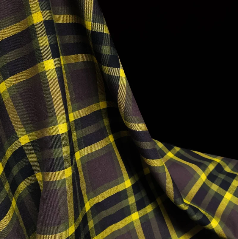 Twill à carreaux | Carreaux jaunes et olive