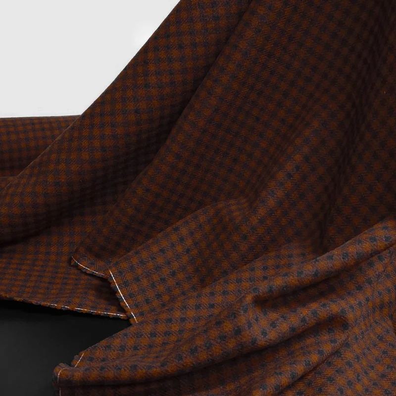Tissu pour manteau 100 % laine | Petits carreaux rouille & noir