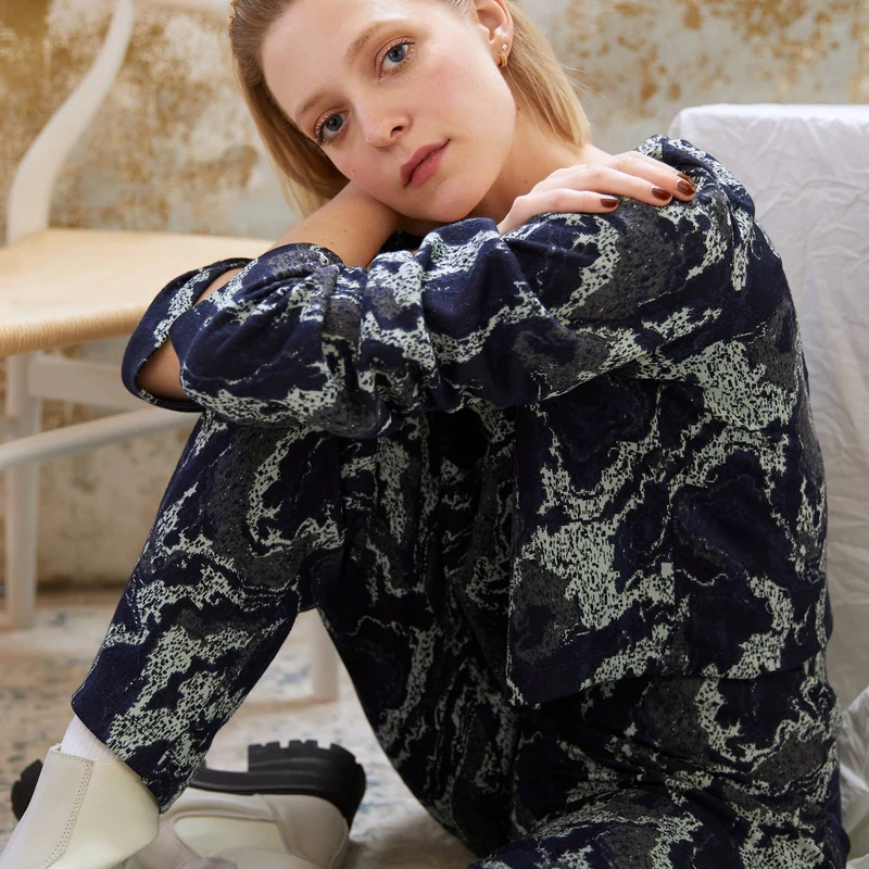 Tricot jacquard | Bleu nuit & gris minéral | Exclusivité Marigold