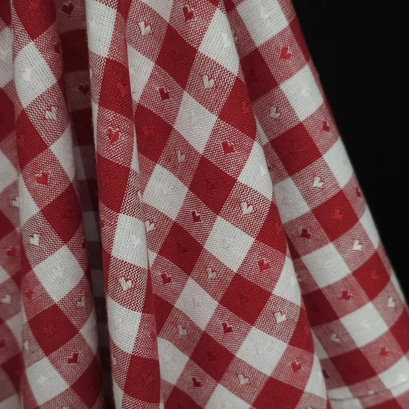 Tissé Teint | 100 % Coton | Queen of Hearts | Cœurs Vichy | Cerise | Fableism