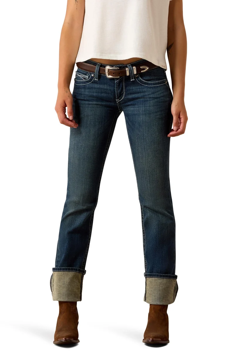 R.E.A.L. Mid Rise Stretch Icon Stackable Straight Leg Jean droit stretch femme taille mi-haute Ocean 32 Regular