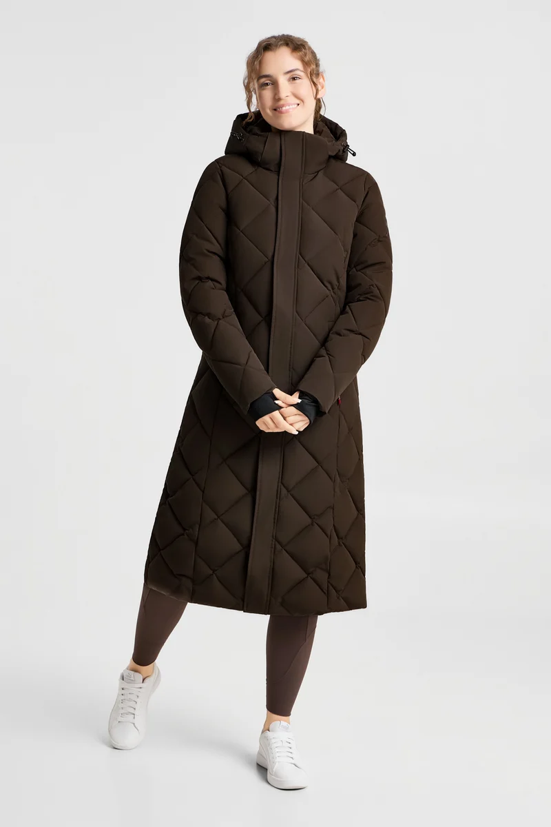 Gem Waxy long manteau matelassé femme Turkish coffee 40