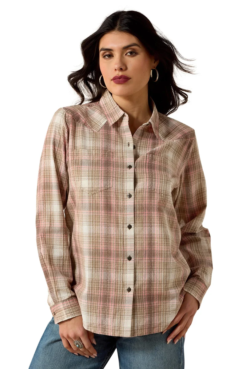 Billie Jean chemise à manches longues pour femme White Pepper Coral Plaid S