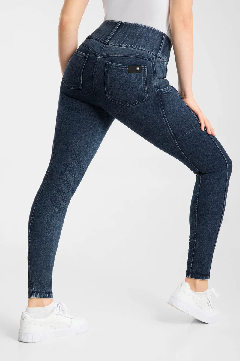 Carolyn pantalon d’équitation denim femme full grip Dark Denim Blue 38