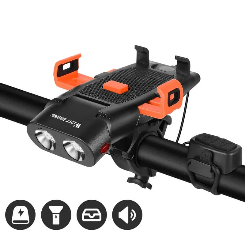 BikeSpotlight™ | Eclairage velo 4 en 1 avec klaxon, support téléphone et batterie externe
