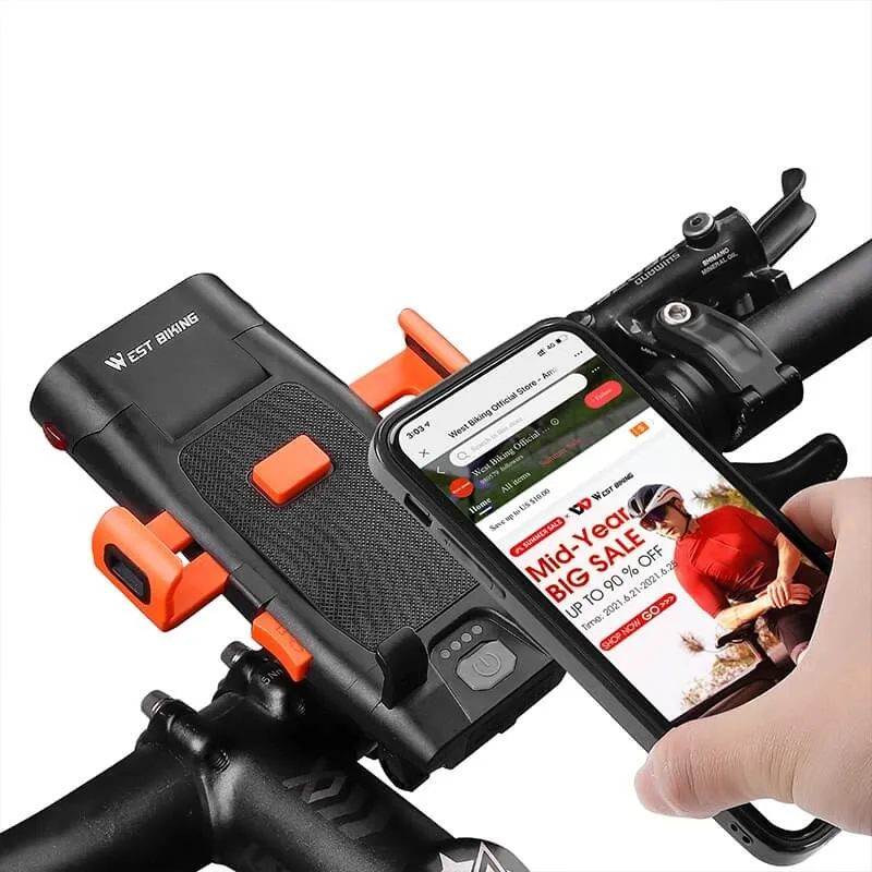 BikeSpotlight™ | Eclairage velo 4 en 1 avec klaxon, support téléphone et batterie externe