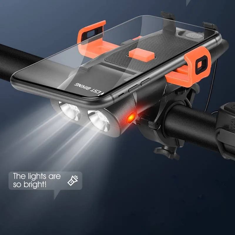 BikeSpotlight™ | Eclairage velo 4 en 1 avec klaxon, support téléphone et batterie externe