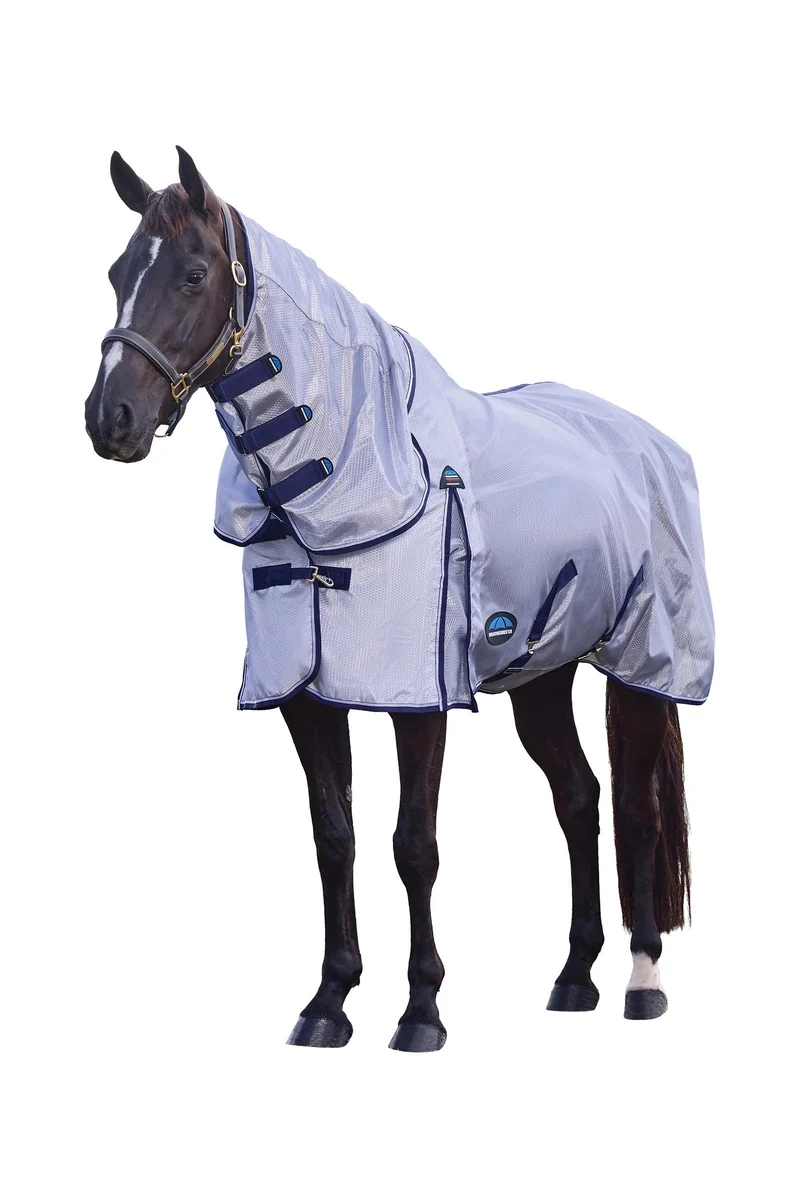 ComFiTec Hexi Shield Couverture anti-mouches combo avec encolure fixe, 0 g Silver/Navy/White 145