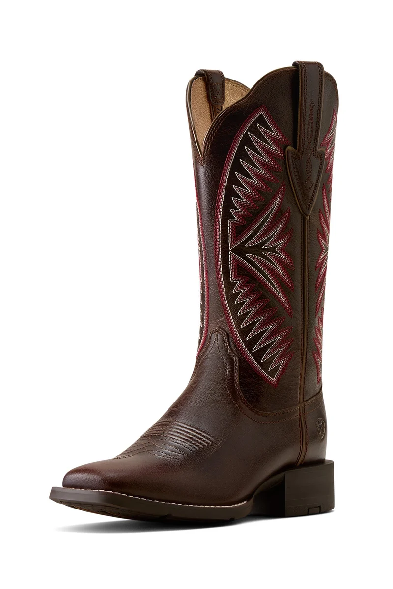 Femme Bottes western Round Up Ruidoso à bout carré large Arizona Brown 42,5/B