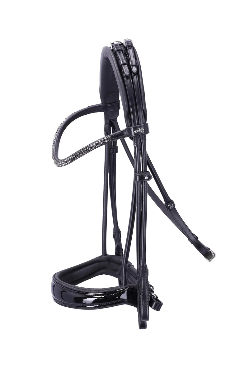 Bella Rose Double Bridle - Isabell Werth Collection black/patent/silver C