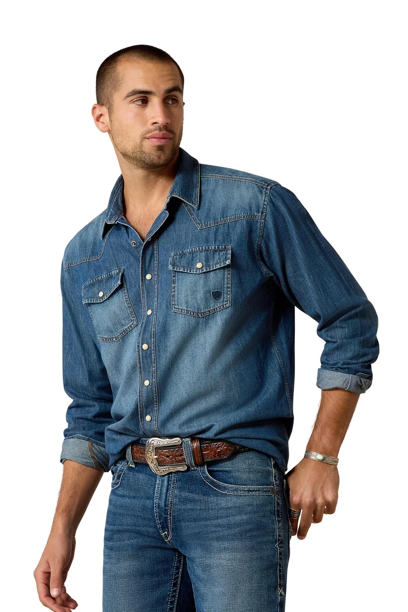 Homme Chemise en denim Retro Fit Stone Wash M