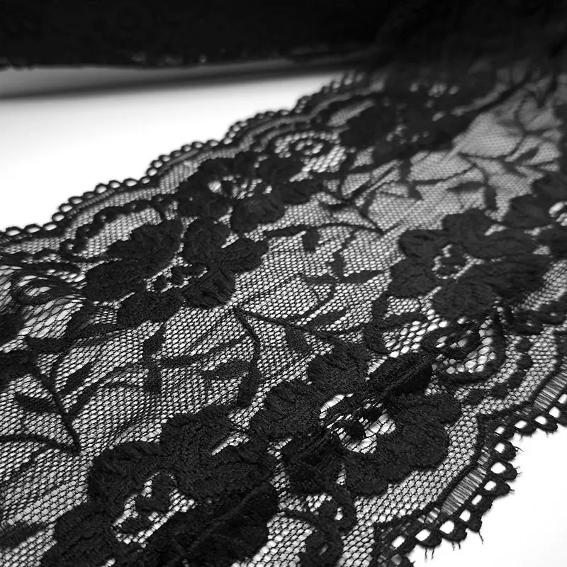 Galon de dentelle extensible | Noir | 15 cm - 6"