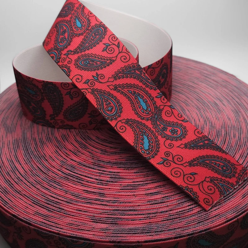 Ceinture élastique robuste | 50 mm - 2" | Rouge | Motif cachemire