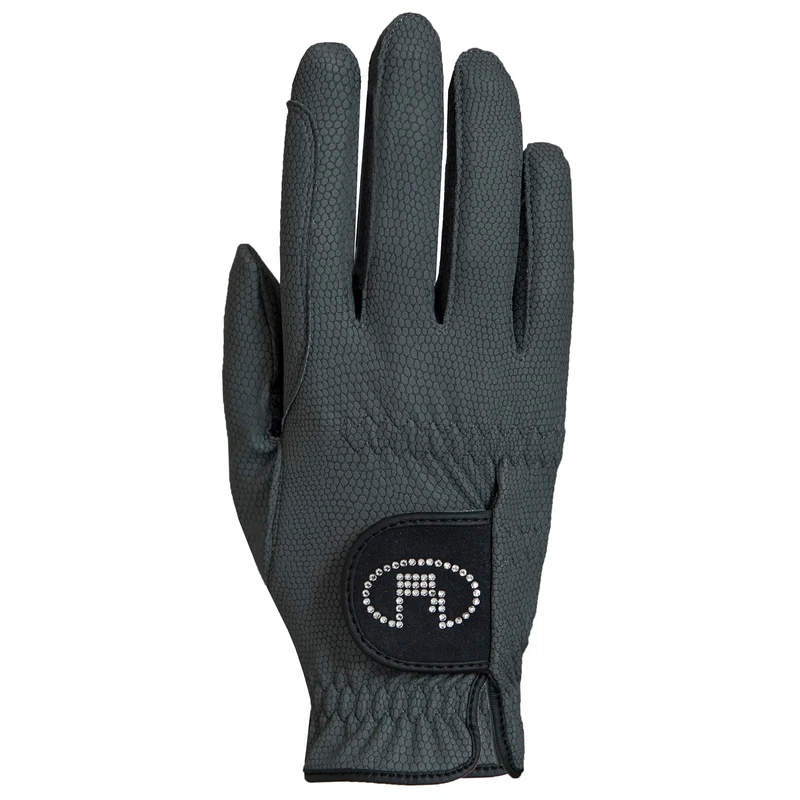 Lisboa Gants d'équitation Roeck-Grip Swarovski pour femme Anthracite 6,5