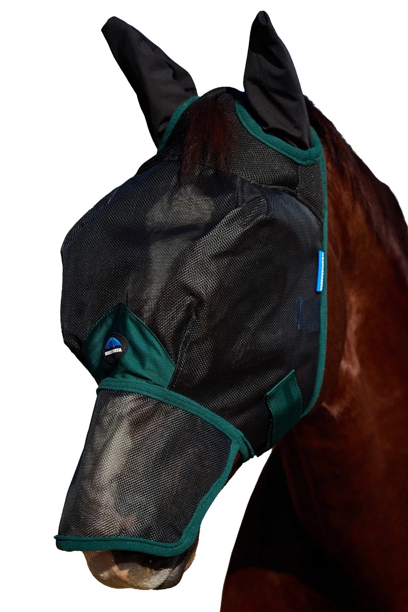Comfitec Durable Mesh Masque anti-mouches avec oreilles et nez Black/Forest Green S