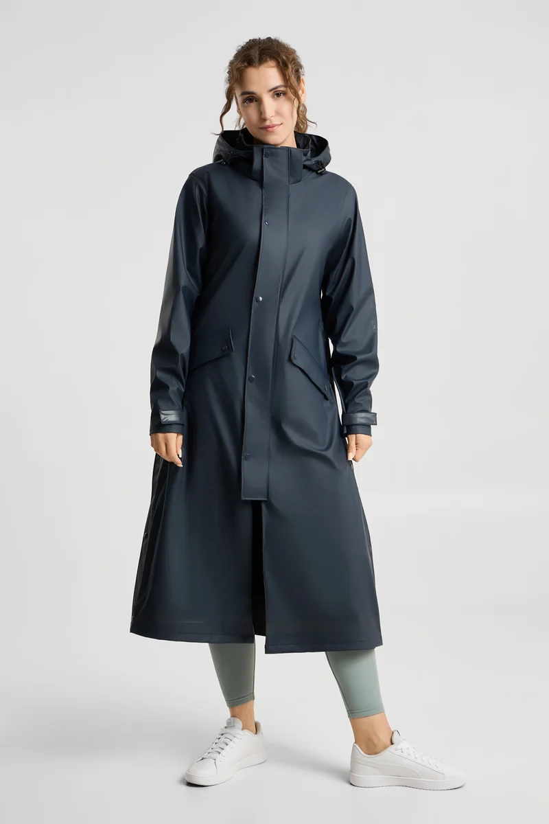 Hazel long manteau de pluie femme avec fentes Navy 38