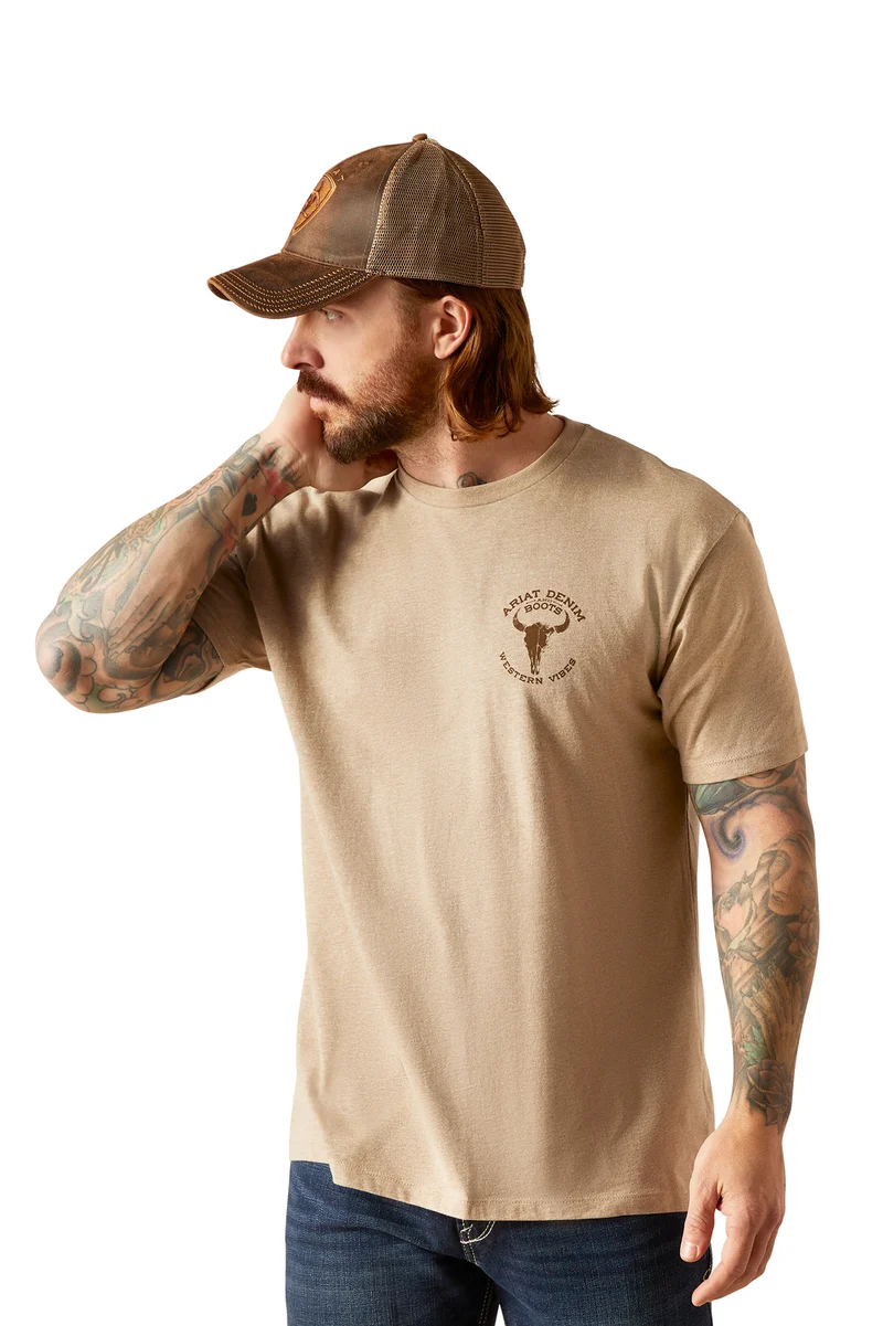 Bison Crâne T-Shirt Homme Oatmeal Heather L