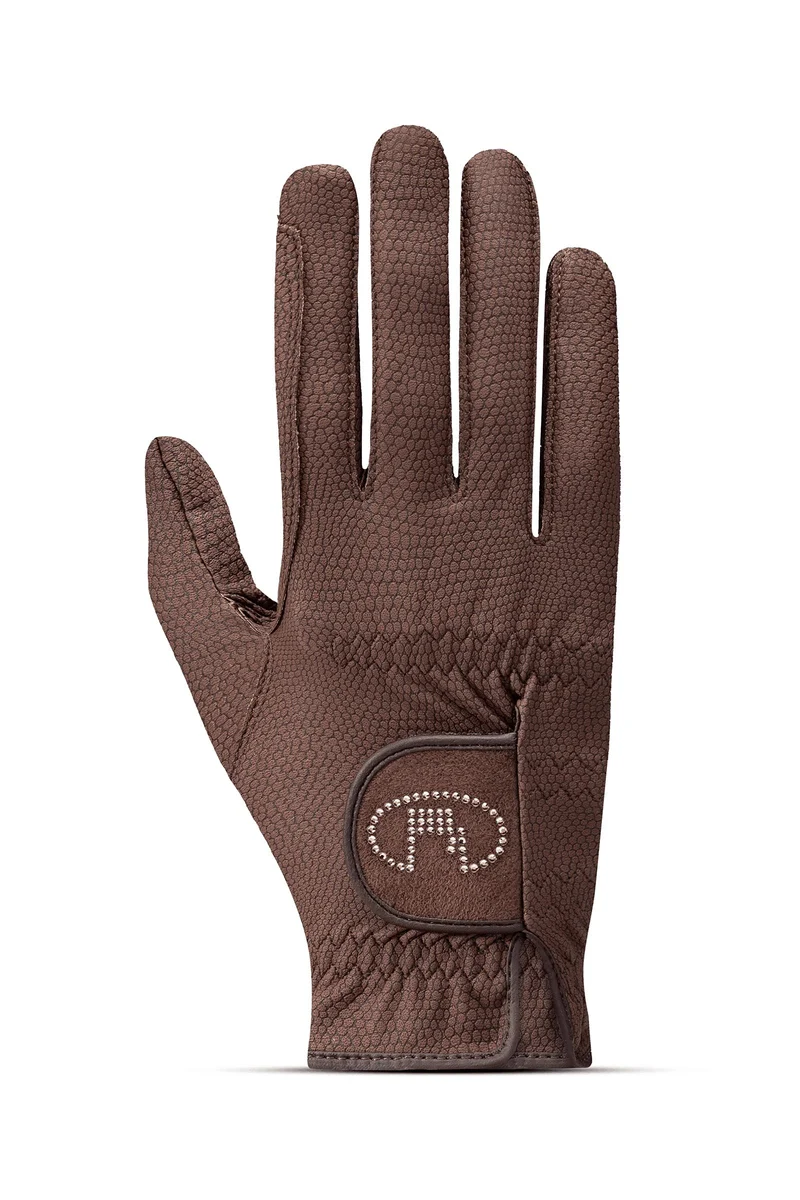 Lisboa Gants d'équitation Roeck-Grip Swarovski pour femme Dark Brown 6