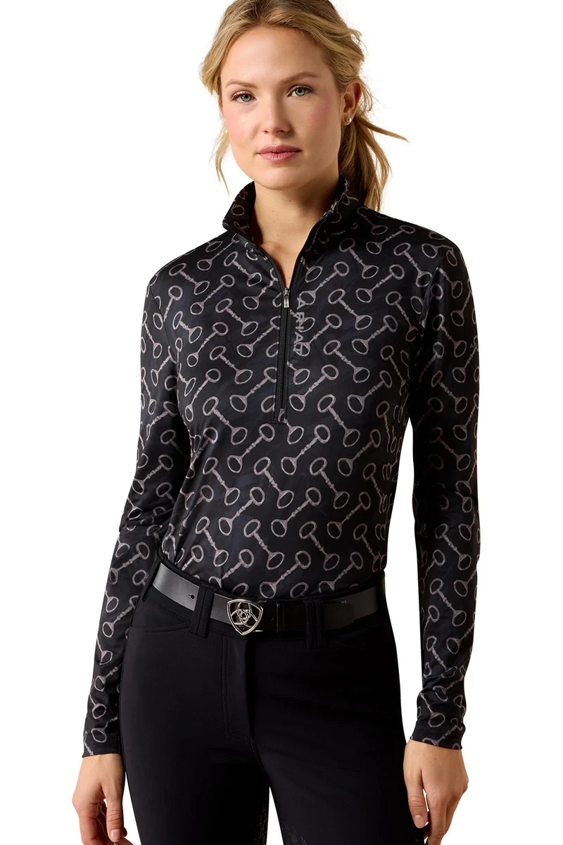 Femme Haut technique Lunaveil à 1/2 zip Black French Link Print S