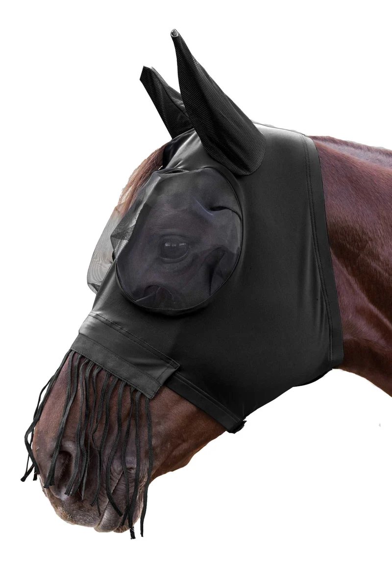 Puck masque anti-mouches avec zip, franges de nez et protection UV Black P