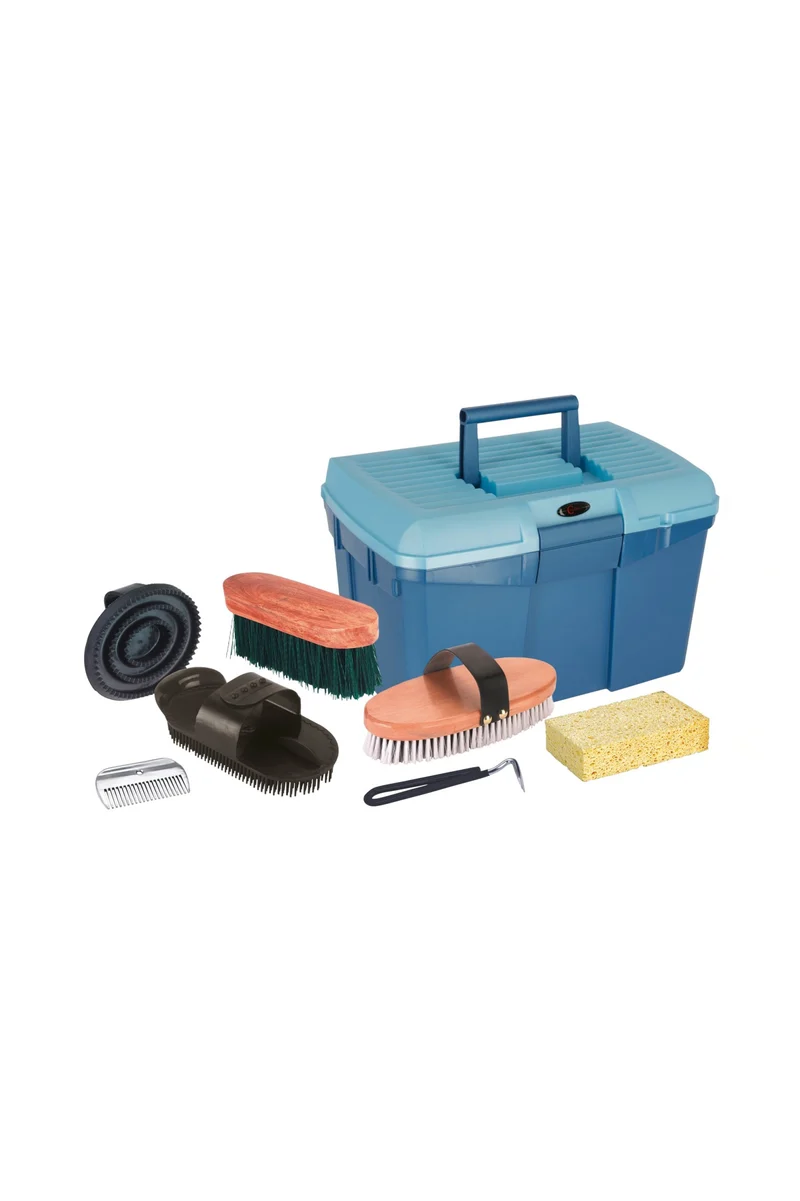 Boîte de pansage avec kit de pansage (7 pcs.) blue Taille unique
